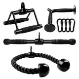 Yes4All Black Combo Tricep Basmalı Kablo Makinesi Bağlantısı, LAT Çekme Aparatı, Jimnastik Seti için Tricep Aşağı Çekme Halatı, Çift D Kolları, V Şekilli Bar ve Dönen Çekme Düz Bar