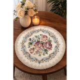 Yeshome Collection Royal Bouquet Goblen Fiskos Örtüsü – 50 cm Yuvarlak Dekoratif Sehpa Örtüsü