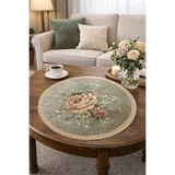 Yeshome Collection Vintage Bouquet Goblen Fiskos Örtüsü – 50 cm Yuvarlak Dekoratif Sehpa Örtüsü