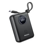 Yesido 10.000 mAh Dijital Göstergeli Powerbank, Type-C ve Lightning Kablolu, 18W Hızlı Şarj, Siyah