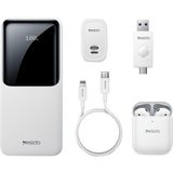 Yesido 10.000mAh Dijital Powerbank 16GB Flash Bellek Airpods Kulaklık 12W Hızlı Şarj Aleti Kablo 5in1 Set - Beyaz