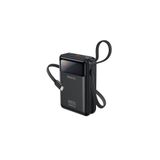 Yesido 20.000 mAh 65W Hızlı Şarj Powerbank, Dijital Gösterge, Dahili Type-C Kablo, Siyah