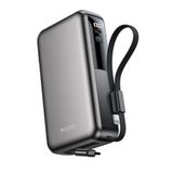 Yesido Dijital Göstergeli 10.000 mAh 22.5W PD Hızlı Şarj Powerbank, USB-C Lightning Kablolu, Siyah