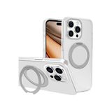 YESIDO iPhone 16 Pro Max Uyumlu Kılıfı MagSafe Destekli 360° Dönen Metal Halka Standlı Mat Renkli Kapak, Beyaz, Tek Ebat, 8683140815301