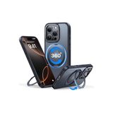 YESIDO iPhone 16 Pro Max Uyumlu Kılıfı MagSafe Destekli 360° Dönen Metal Halka Standlı Mat Renkli Kapak, Siyah, Tek Ebat, 8683140815295