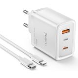 Yesido Iphone Samsung Andirod Telefon Tablet Uyumlu Alev Isı Korumalı Şarj Başlığı 1 Adet 65W Type-C / 1 Adet 30W USB ve 1 Adet Lightning Gan Hızlı Şarj Cihazı YC70 - Beyaz
