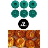 Yeşil 12'li Silikon Mini Kek Kalıbı - Muffin Kalıbı 12 Adet Göbekli Kek Kalıbı