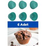 Yeşil 6'Lı Silikon Mini Browni Kalıbı - Muffin Kalıbı 6 Adet Cupcake Kek Kalıbı Silikon Yeşil