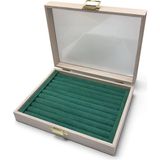 Yeşil Ahşap Cam Kapaklı Sosisli Yüzük Sergileme Kutusu 24X19X6 - Seçenek 1
