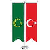 Yeşil Ayyıldız Kelime-i Tehvid Bayrağı ve Türkiye - Kırlangıç -Saten T direk 2li Masa Bayrağı