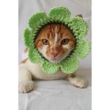 Yeşil Bandana Çiçek Tasma Yazlık Örgü Kedi Köpek Şapkası Evcil Hayvan Şapkası Pet Aksesuarı