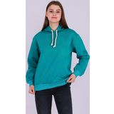 Yeşil Basic Oversize Kadın Kapüşonlu Hoodie 3 iplik Sweatshirt