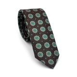 Yeşil Bej Yuvarlak Desenli Kahverengi Dokuma Kumaş Mendilli Slim Fit Kravat // SDK-250206 SDK250206