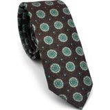Yeşil Bej Yuvarlak Desenli Kahverengi Dokuma Kumaş Mendilli Slim Fit Kravat // SDK-250206