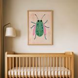Yeşil Benekli Böcek Çocuk Odası Duvar Posteri Çerçeveli Tablo Duvar Dekorasyonu - 21 x 30 - Ahşap Çerçeveli