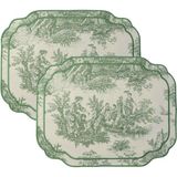 Yeşil Beyaz Vintage Nakış Işlemeli Amerikan Servis 2'li - 33 x 45 cm