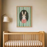 Yeşil Bordürlü Tavşan Çocuk Odası Duvar Posteri Çerçeveli Tablo Duvar Dekorasyonu - 21 x 30 - Ahşap Çerçeveli