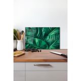 Yeşil Büyük Yapraklar Cam Kesme Tahtası Silikon Ayaklı Isıya Kırılmaya Dayanıklı Sunum Kesme Tablası - 30 x 45 cm