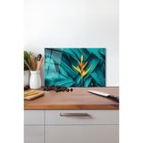Yeşil Cennet Çiçeği Cam Kesme Tahtası, Silikon Ayaklı Isıya Kırılmaya Dayanıklı, Sunum Kesim Tablası - 23 x 35 cm