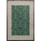 Yeşil Çerçeve Modern Geometrik Etnik Eskitme Desenli Boho Makinada Yıkanabilir Hafif Hav Toz Vermez Leke Tutmaz Kaymaz Taban Dijital Makine Baskı Halı Oturma Odası Salon Yolluk Koridor Mutfak Halısı