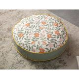 Yeşil Çiçek Detaylı Taşınabilir Yuvarlak Dekoratif Yer Minderi Puf 60 X 60 Cm