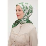 Yeşil Çiçek Soyut Desen Modal İpek Eşarp