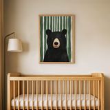 Yeşil Çizgili Ayı Çocuk Odası Duvar Posteri Çerçeveli Tablo Duvar Dekorasyonu - 21 x 30 - Ahşap Çerçeveli
