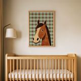Yeşil Damalı At Çocuk Odası Duvar Posteri Çerçeveli Tablo Duvar Dekorasyonu - 21 x 30 - Ahşap Çerçeveli