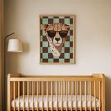 Yeşil Damalı Çita Çocuk Odası Duvar Posteri Çerçeveli Tablo Duvar Dekorasyonu - 21 x 30 - Ahşap Çerçeveli