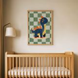 Yeşil Damalı Dinozor Çocuk Odası Duvar Posteri Çerçeveli Tablo Duvar Dekorasyonu - 30 x 40 - Ahşap Çerçeveli