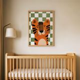 Yeşil Damalı Kaplan Çocuk Odası Duvar Posteri Çerçeveli Tablo Duvar Dekorasyonu - 30 x 40 - Ahşap Çerçeveli