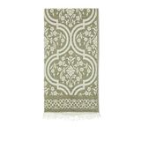 Yeşil Damask Desen Jakarlı Pamuk Peştemal