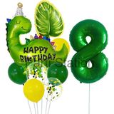Yeşil Dinozor Konsept 8 Yaş Balon Set Jurassic Dinozor Tema Doğum Günü Folyo Balon Set
