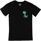 Yeşil Dinozorlu Cep Logo Tasarımlı Siyah Tişört; Xl