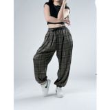 Yeşil Ekose Pileli Kadın Jogger Pantolon Coc3065