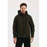 Yeşil Erkek %100 Su Geçirmez İçi Polarlı İç Çepli Çıkartılabilir Kapüşonlu Softshell Mont&Kaban