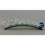 Yeşil Filler Dekoratif Biblo, Füme Plaka Üzerinde, 20cm, Nazar Boncuklu, 7 Fil Figürlü Süs Eşyası
