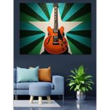 Yeşil Işıklı Rock Gitarı Dekoratif Kanvas - Mdf Ahşap Tablo