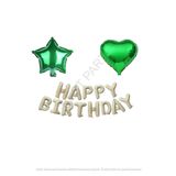 Yeşil Kalp Yıldız Folyo Balon ve Happy Bırthday Folyo Balon Seti