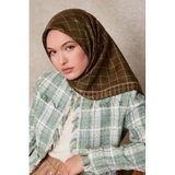 Yeşil Kareli Twill İpek Eşarp