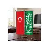 Yeşil Kelime-i Tevhid Bayrağı ve Türk Bayrağı Kırlangıç T tipi Masa Bayrak Takımı