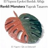 Yeşil Kiremit Rengi Yaprak Tasarım Epoksi Bardak Altlığı