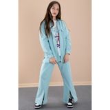 Yeşil Kız Çocuk Çiçek Baskılı Gömlekli Jogger Pantolonlu 3lü Takım 20475 - 8 - 9 Yaş