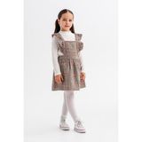 Yeşil Kız Çocuk Ekose Desenli Salopet Takım 22680 - 5 - 6 Yaş
