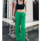 Yeşil Krinkıl Kumaş Basic Kadın Plaj Pantolon MG1778