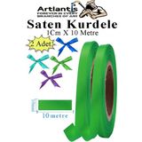 Yeşil Kurdele Saten 1 cm 10 Metre 2 Adet Saten Kurdela Parlak Hediye ve Süsleme Şeridi Süs Paketleme Çiçek Saç El - 1cm x 10 metre - Standart