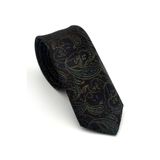 Yeşil Lacivert Şal Desenli Kahverengi Dokuma Kumaş Mendilli Slim Fit Kravat // SDK-2607-6 GF2602-SDK2607-6