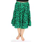 Yeşil Leopar Viskon Kumaş Midi Boy Kadın Şort Etek - Çok Renkli - 34