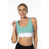 Yeşil Lotus Desenli Yüksek Destekli Sırt Detaylı Kaplı Kadın Spor Sütyeni - 2XL - Yeşil - Beyaz