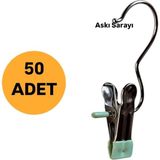 Yeşil Mandallı Eşarp ve Şal Askısı, 50 Adet, Şık ve Kullanışlı Aksesuar Seti - Seçenek 1 - Açık Meşe